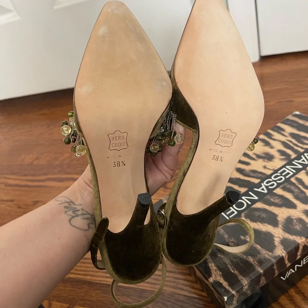 Vanessa Noel Green Crystal Embellished Slingback Heels - Picture 8 of 10